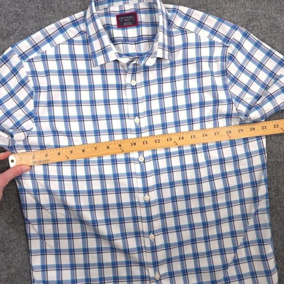 UNTUCKit Shirt Mens S Blue White Plaid Booker Performance Short Sleeve Button Up - Picture 4 of 7